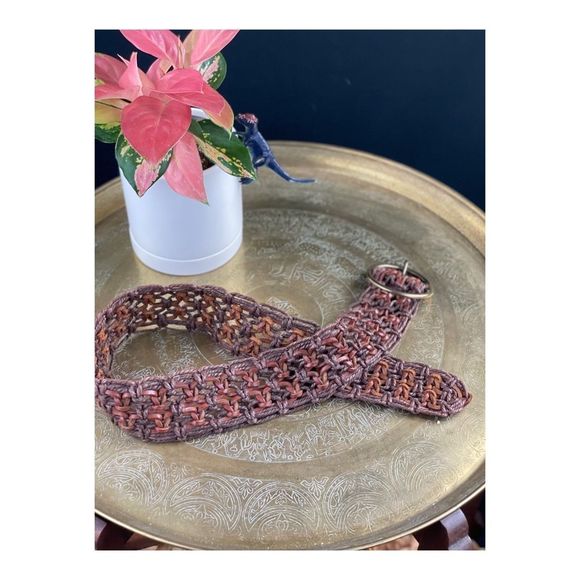 90s Y2K Wide Fisherman’s Belt Leather Twine Braided Large Brass Buckle - Picture 4 of 6